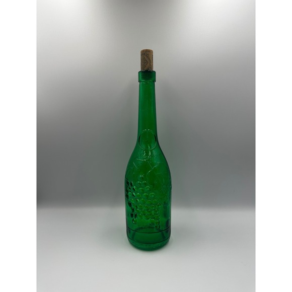 Vintage Green Aqua Glass Wine Decanter Grape Leaves w/ Cork - Picture 1 of 3